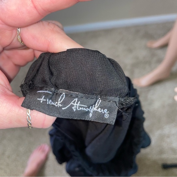 French Atmosphere dress black body con chiffon ruffle top off the shoulder SZ L - Picture 8 of 11